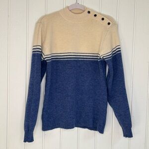 Vintage Wool Sweater Ivory & Blue Made
In France by Leduc